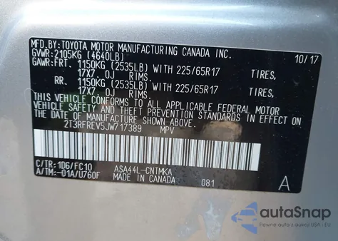 2018 Toyota Rav4 Xle z USA, uszkodzony, nr VIN 2T3RFREV5JW717389